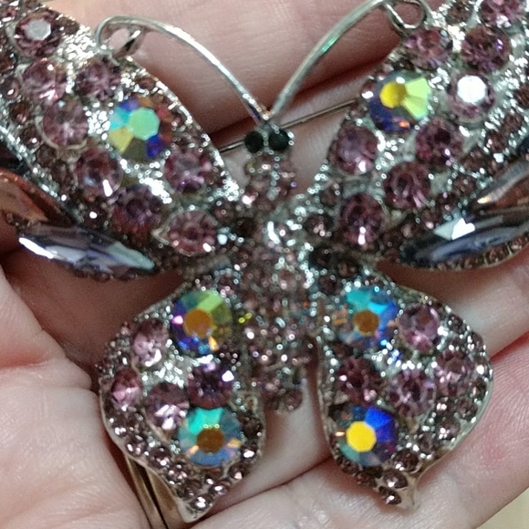 Larger Butterfly Iridescent Rhinestone Brooch Pin Bling - Picture 7 of 12
